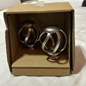 Brushed Nickel Metal Swirl Cage Curtain Rod Finials (set of 2)